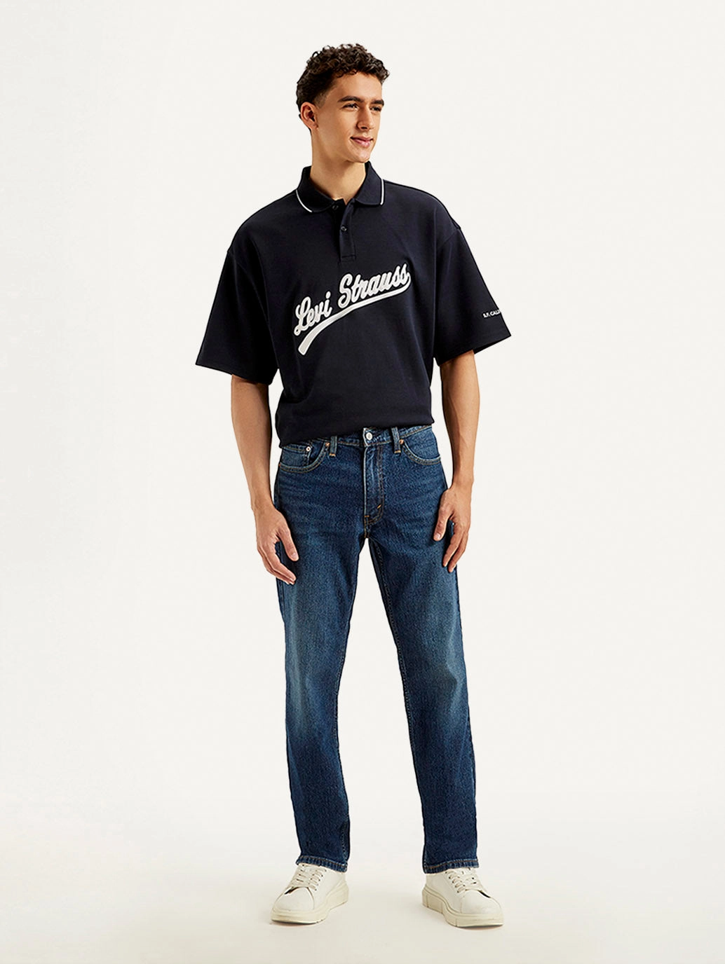 Men's 541 Dark Blue Athletic Tapered Fit Mid Rise Jeans Flex Knit Waist Panel Lifestyle Ready