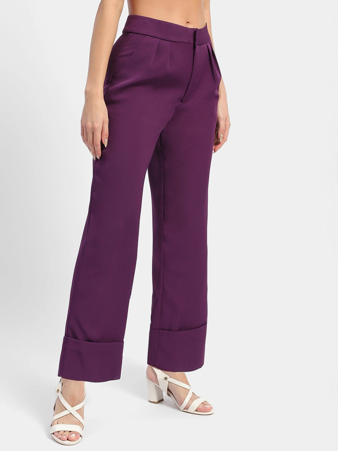 Sport Performance Madame Front Pleated Purple Rolled Hem Trousers