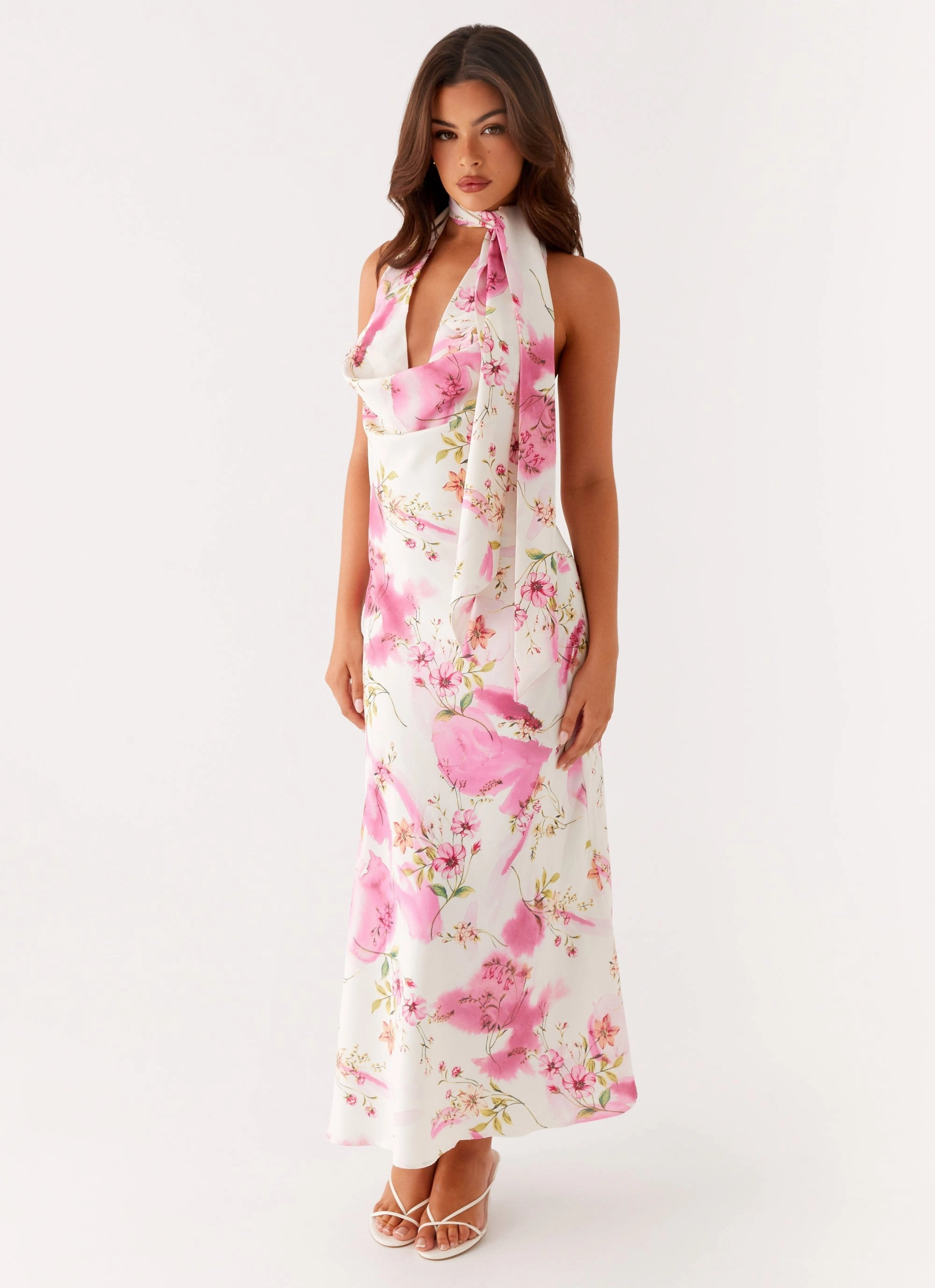 Jensen Midi Dress - Ivory Floral Print Pleated design