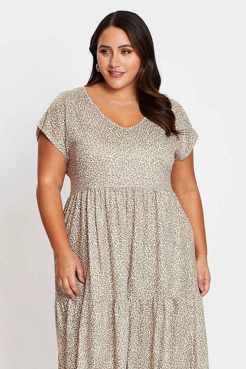 Animal Print Short Sleeve Leopard Dress ContrastStitching