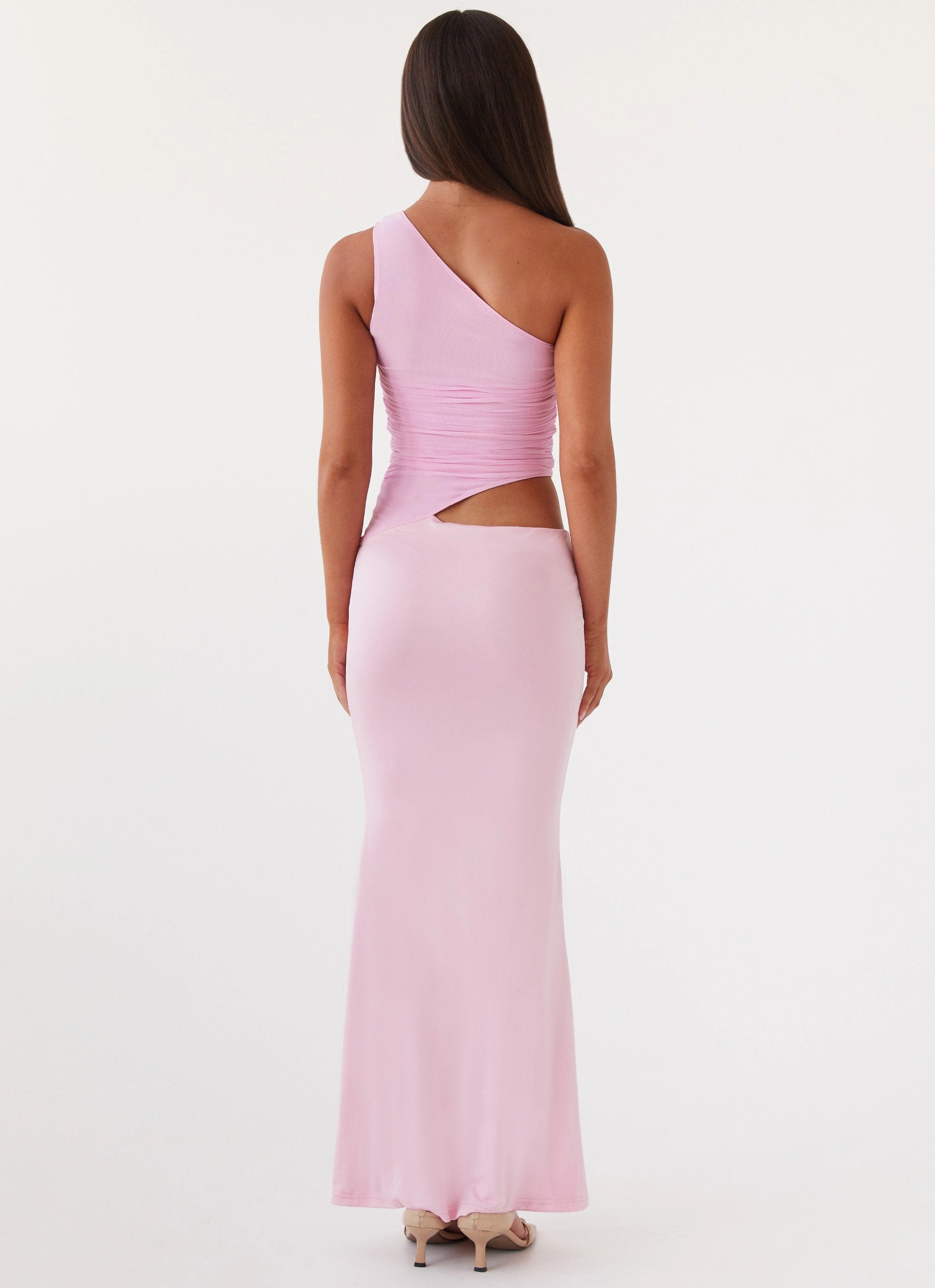 Seranella One Shoulder Maxi Dress - Pink Feminine flowing piece Anytime Fit