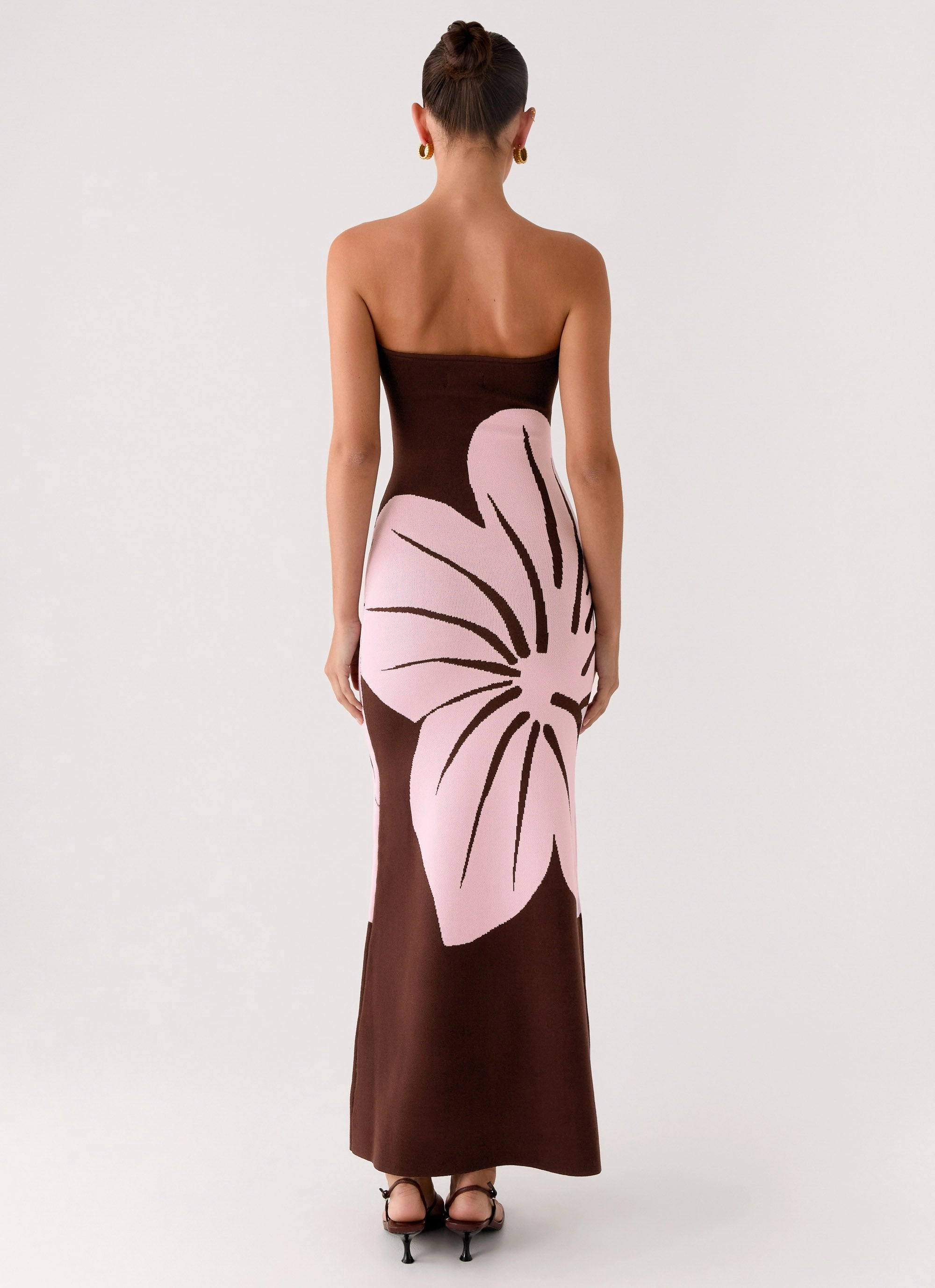 Jala Strapless Knit Maxi Dress - Espresso Meadow Layered Texture Gathered Skirt