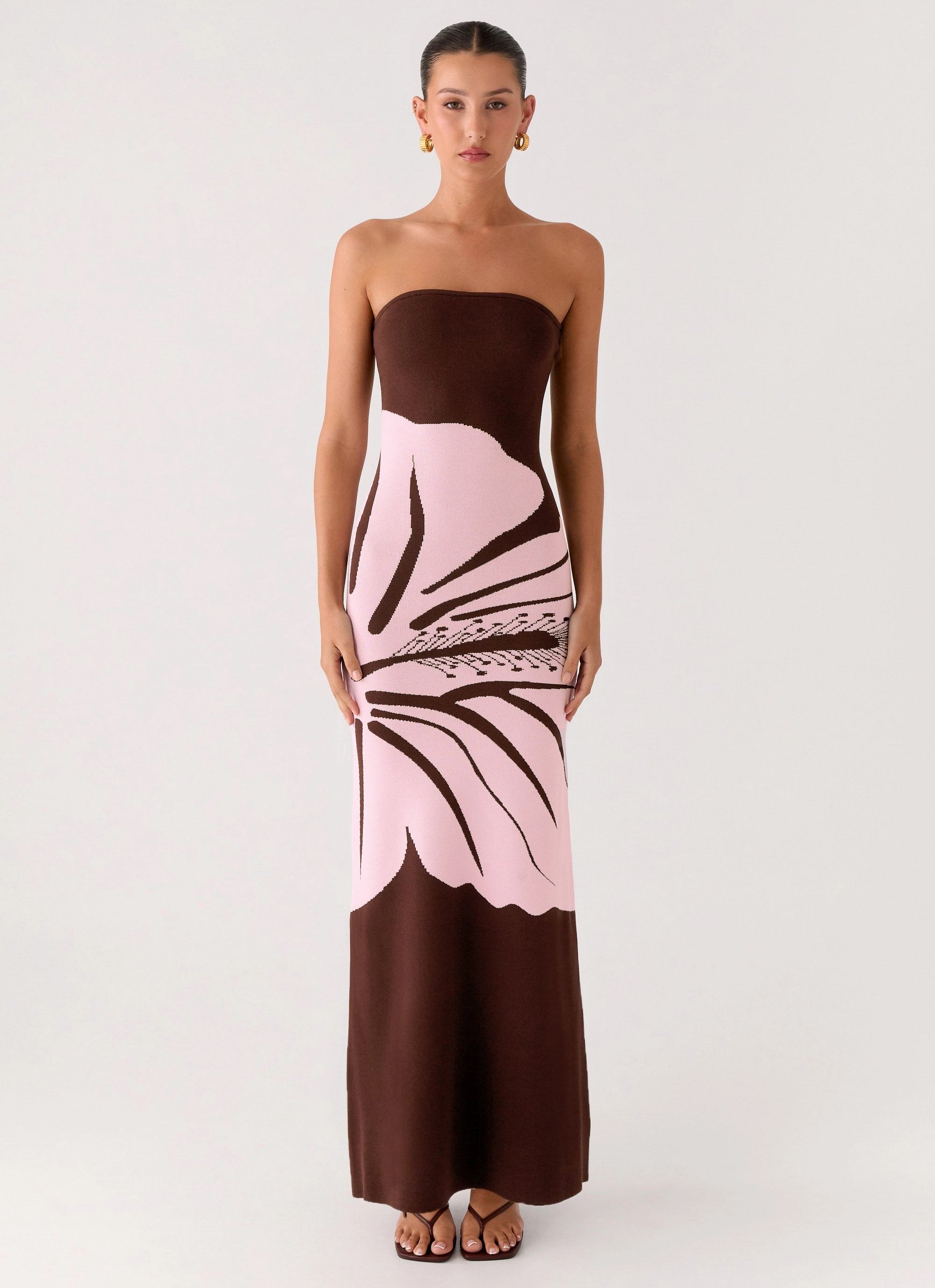 Jala Strapless Knit Maxi Dress - Espresso Meadow Cool Texture