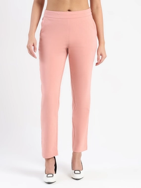 Neutral Fit Rayon drape Madame High-Waist Cotton Blend Pink Trousers