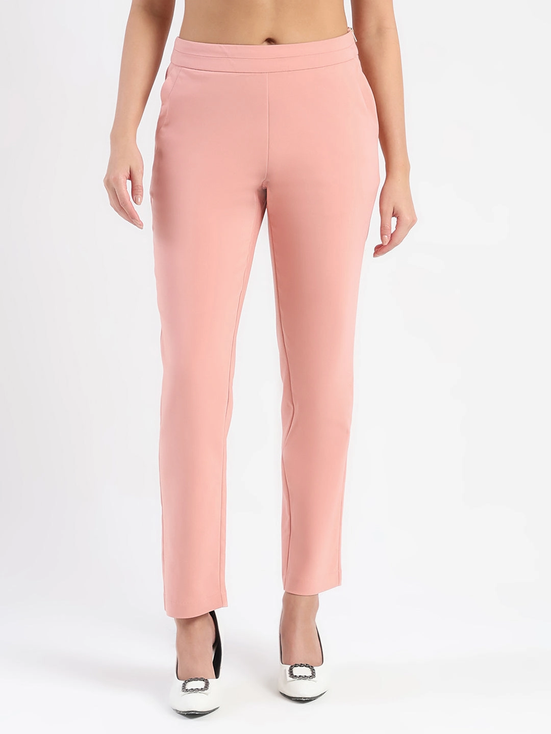 Neutral Fit Rayon drape Madame High-Waist Cotton Blend Pink Trousers