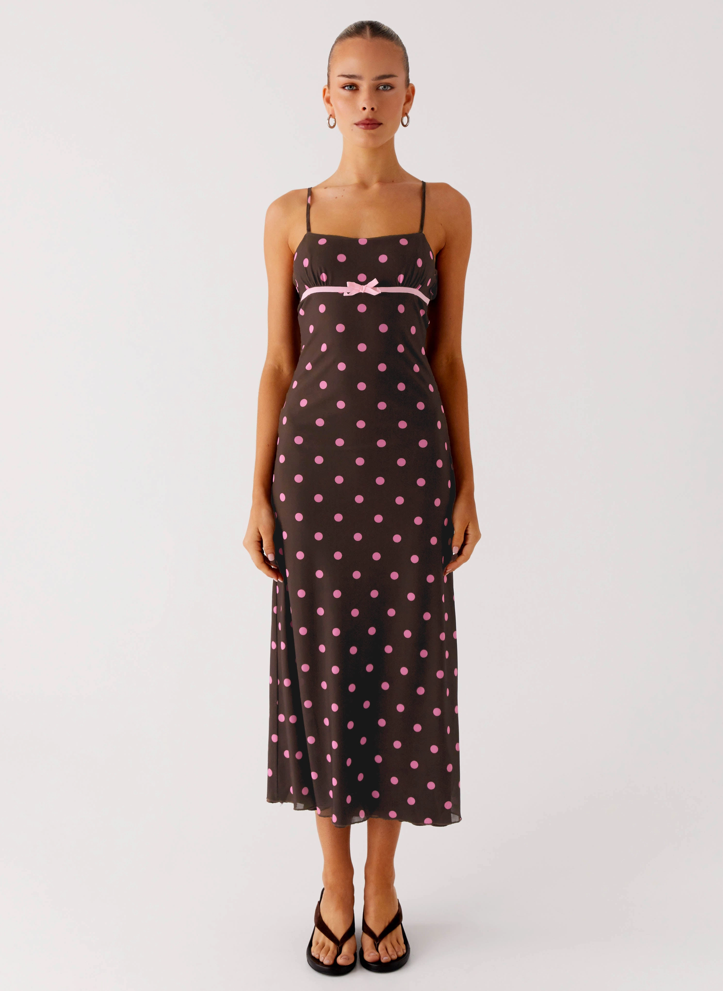 Latto Midi Dress - Chocolate Strawberry Dot Stretchable
