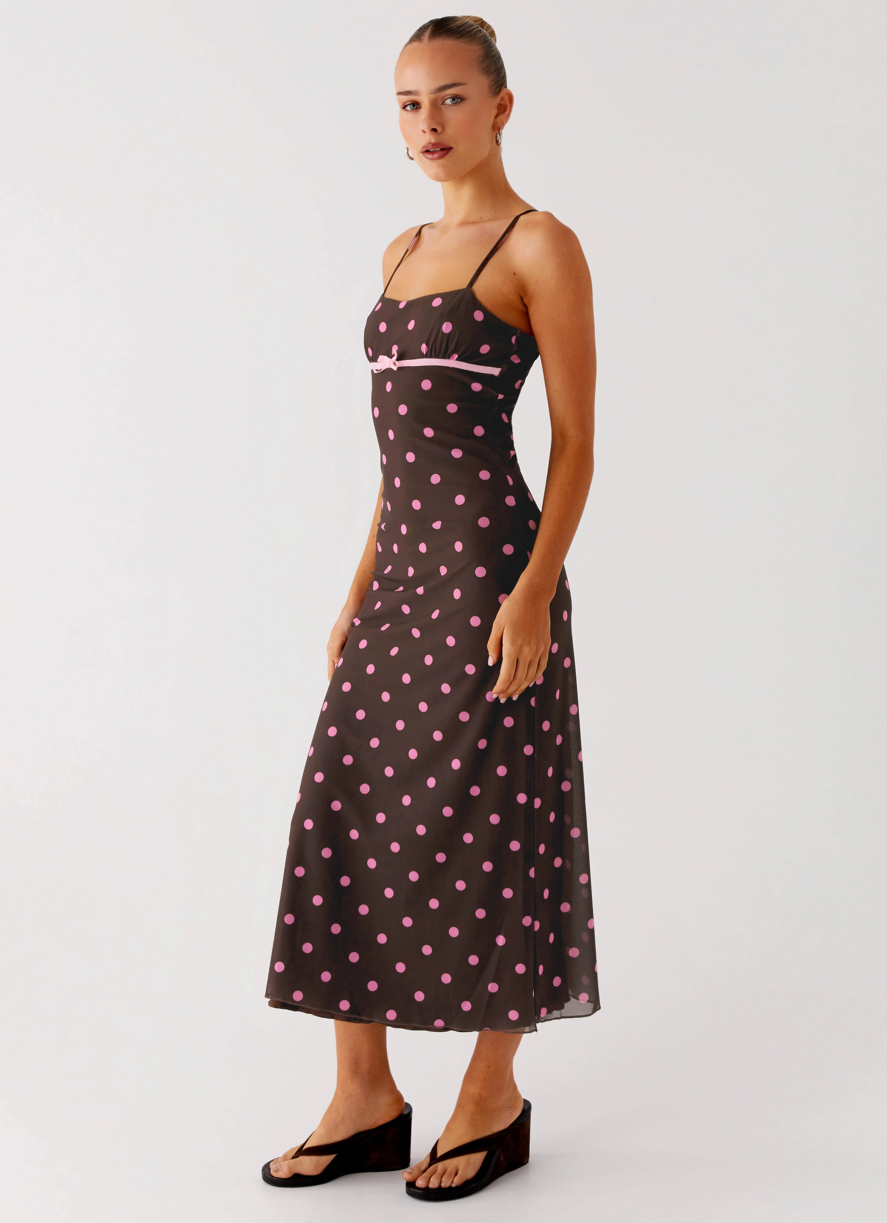 Latto Midi Dress - Chocolate Strawberry Dot cut out Sharp Detail