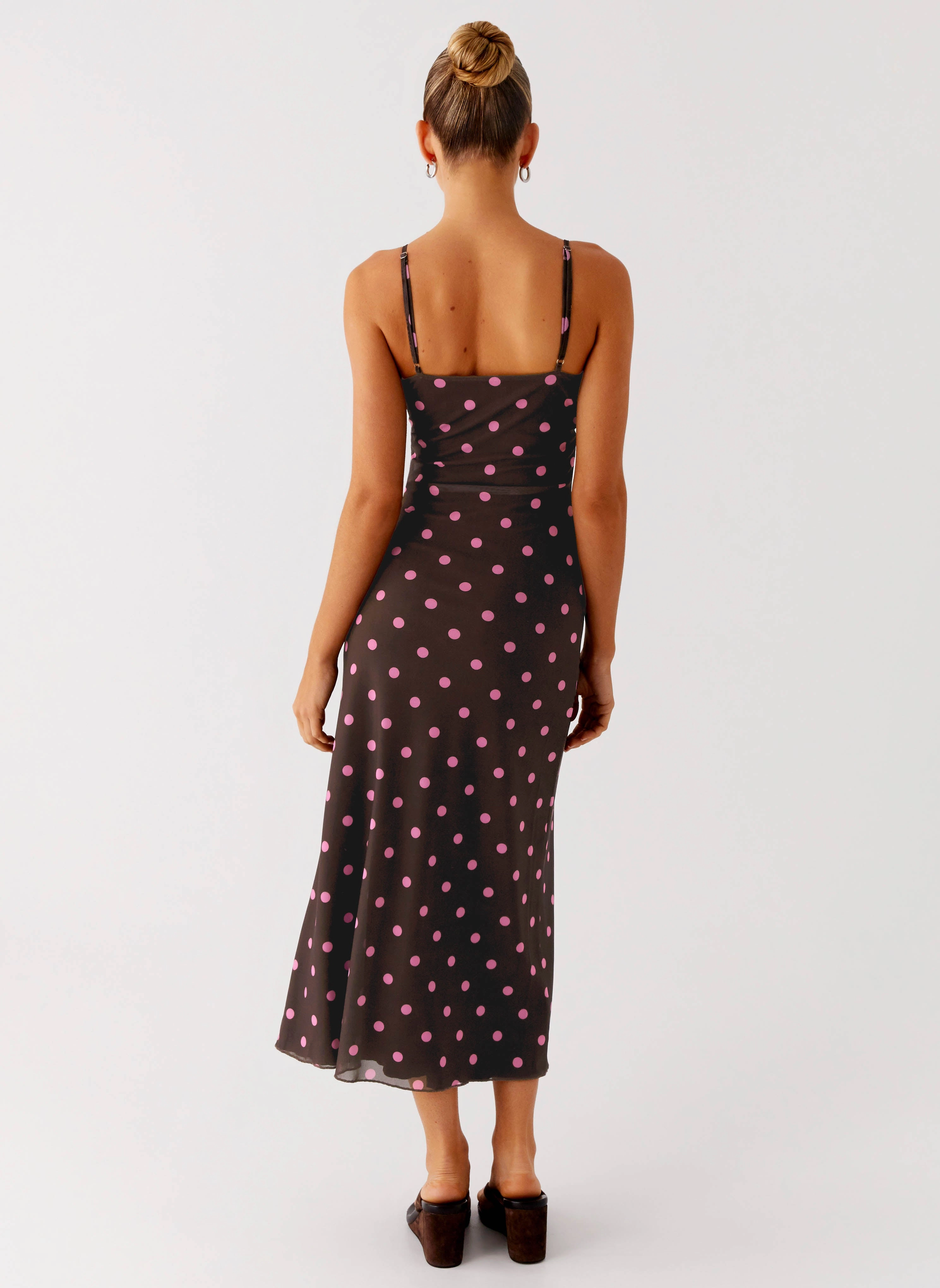 Garden-Party Wave Soft Latto Midi Dress - Chocolate Strawberry Dot