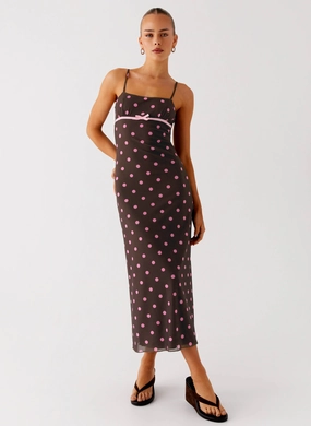Pretty Glow Movement Feel Latto Midi Dress - Chocolate Strawberry Dot