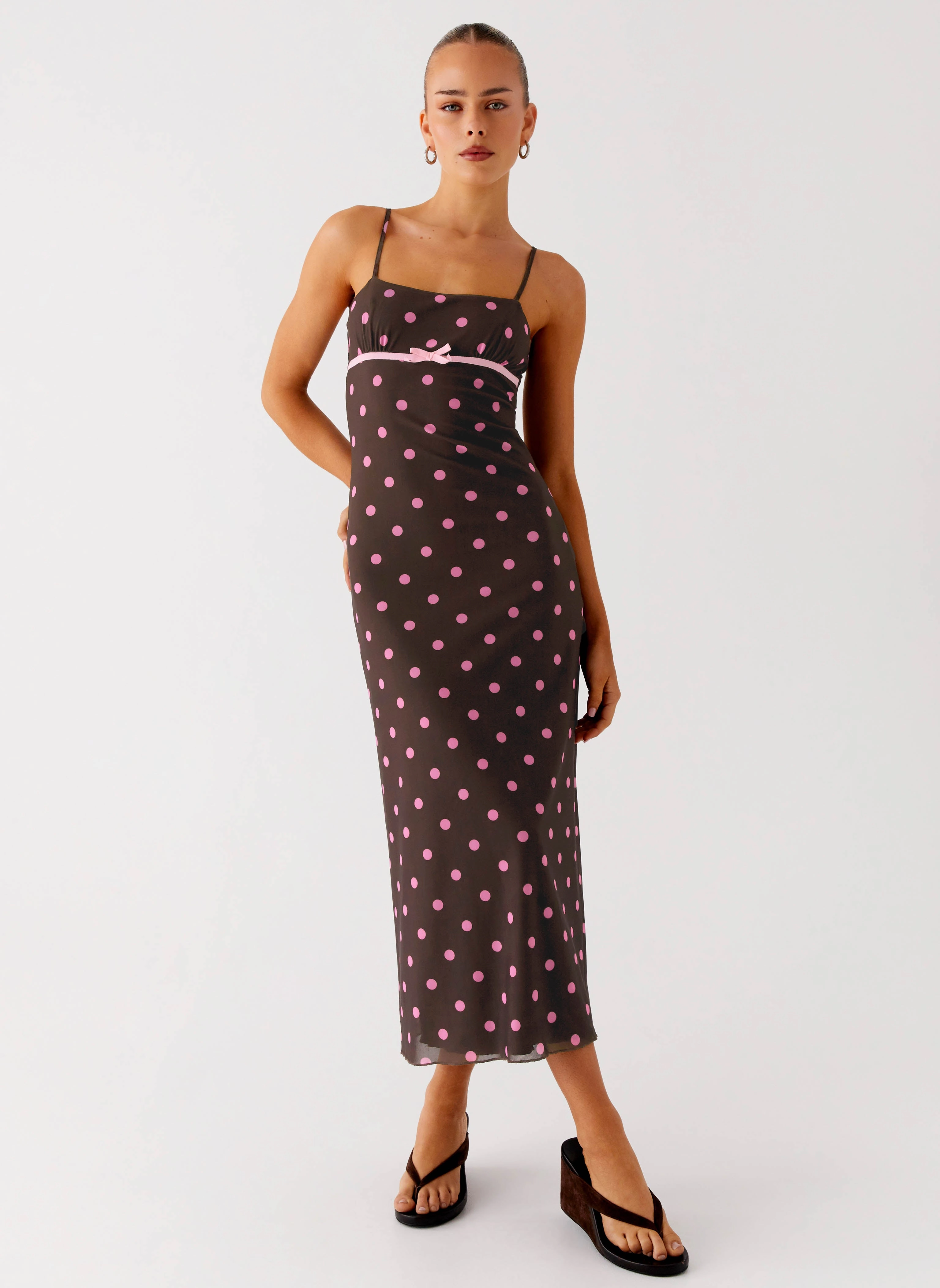 Pretty Glow Movement Feel Latto Midi Dress - Chocolate Strawberry Dot