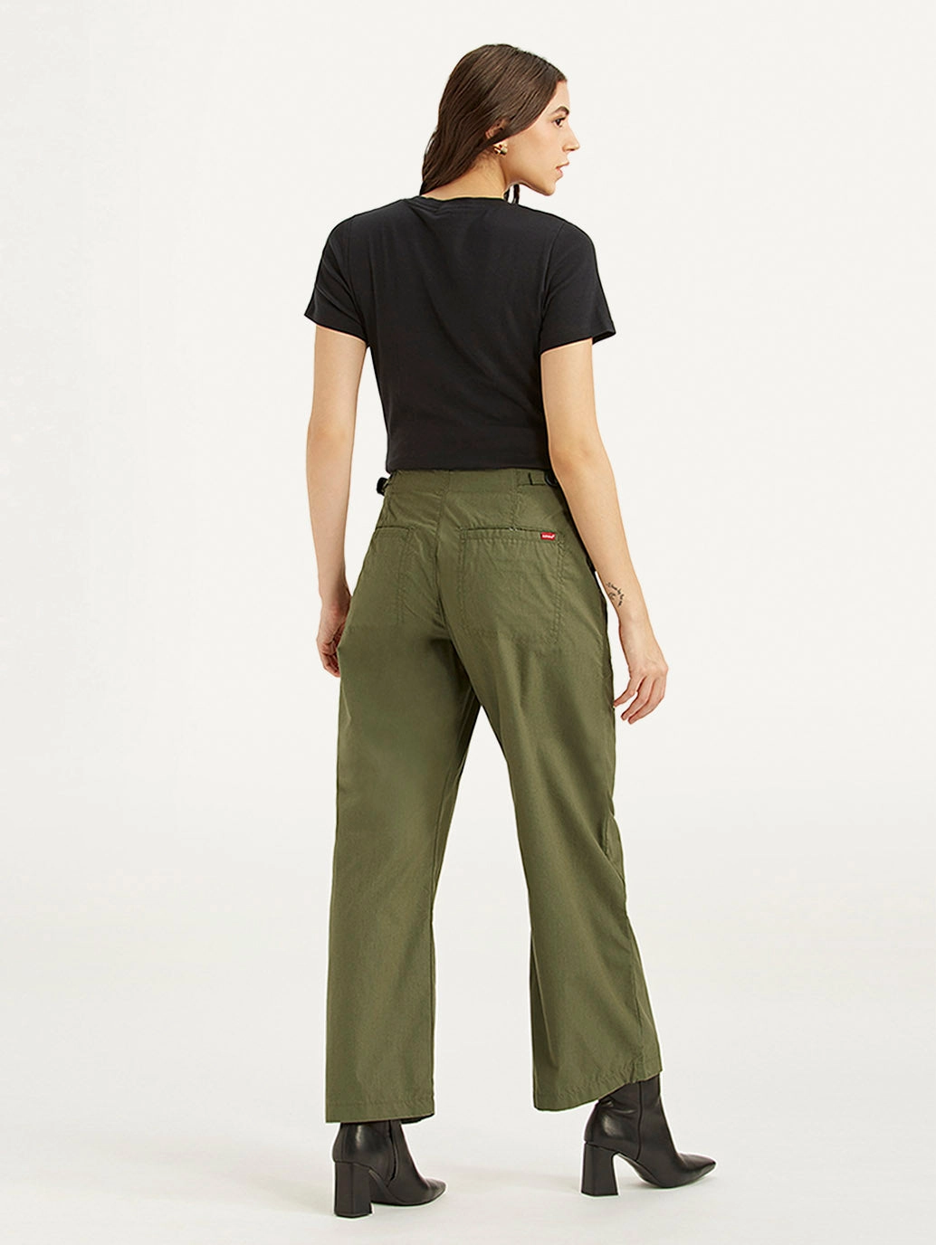 Women's Mid Rise Olive?Baggy Cargo Trousers Anti Static Finish Roomy Shape
