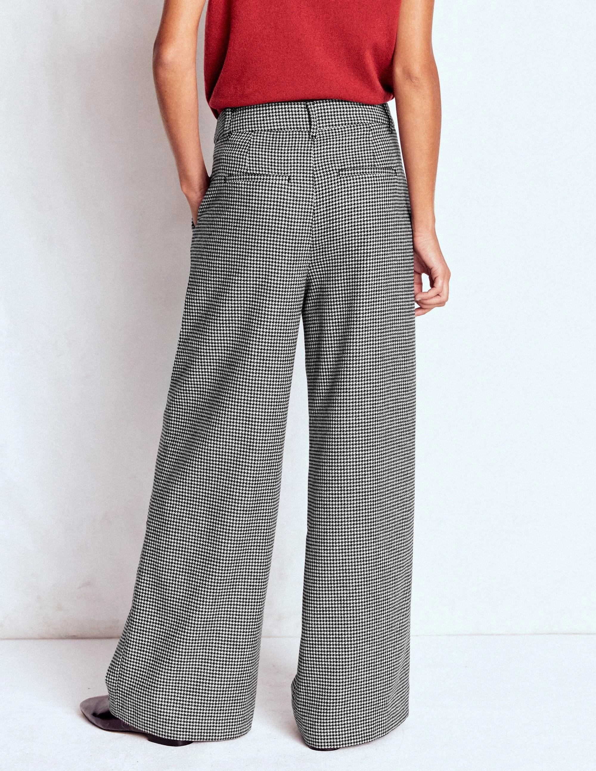Kensington Wool Trousers-Black and Ivory Puppytooth Minimal Design