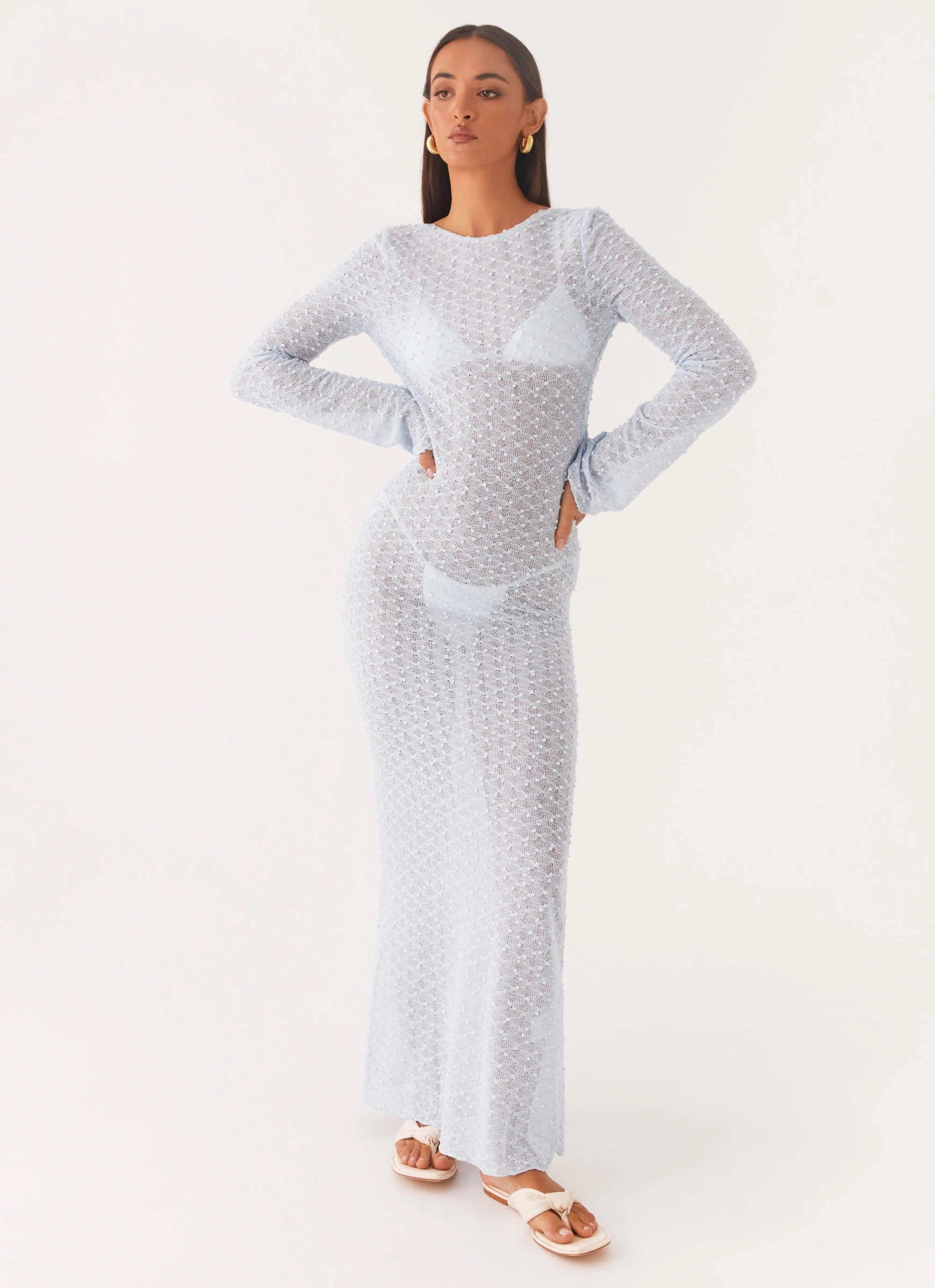 Flirty Knitted Maxi Dress - Blue Winter-Season Warm Touch