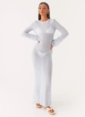Flirty Knitted Maxi Dress - Blue Winter-Season Warm Touch