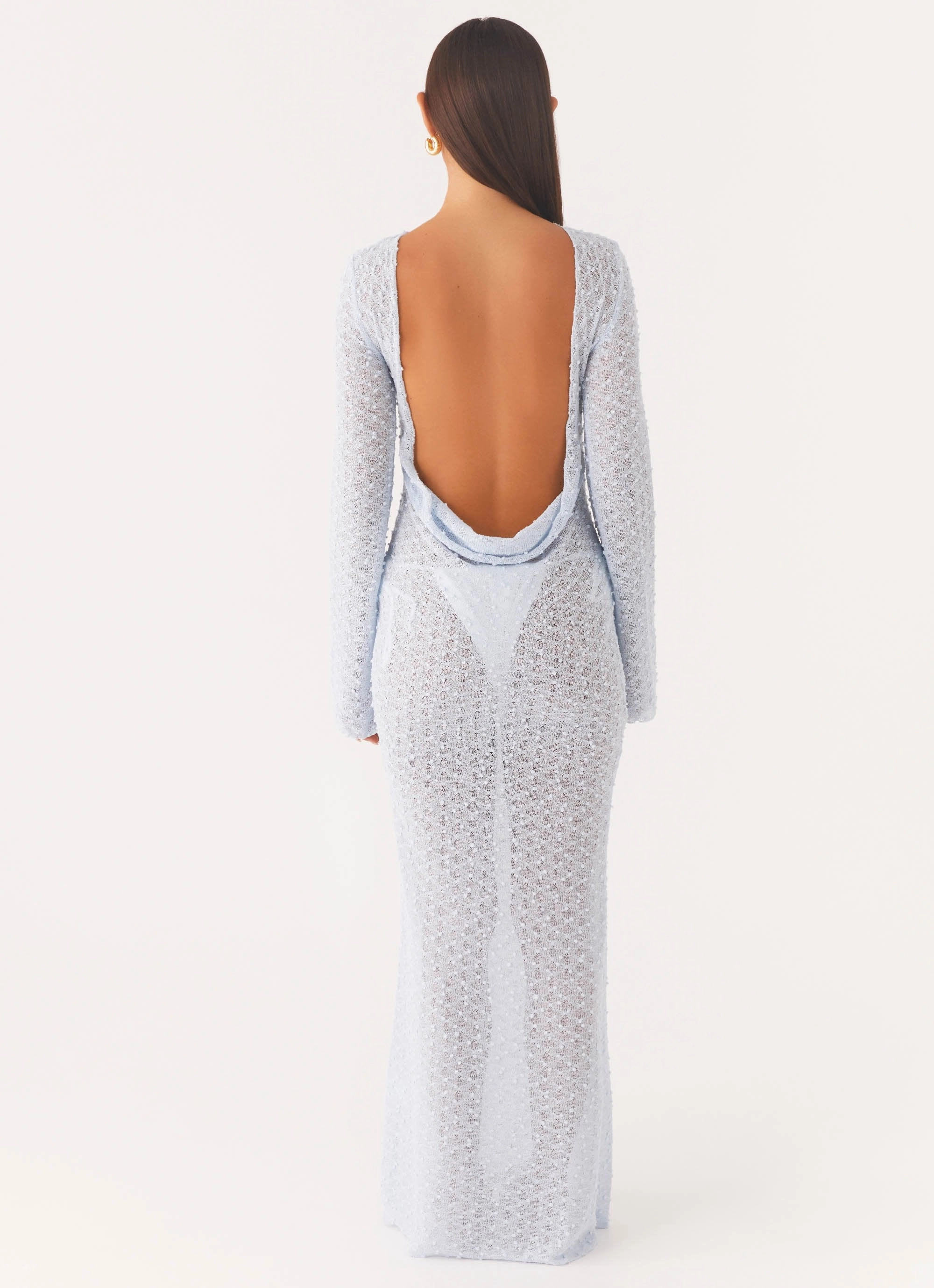 Flirty Knitted Maxi Dress - Blue Neutral Mood