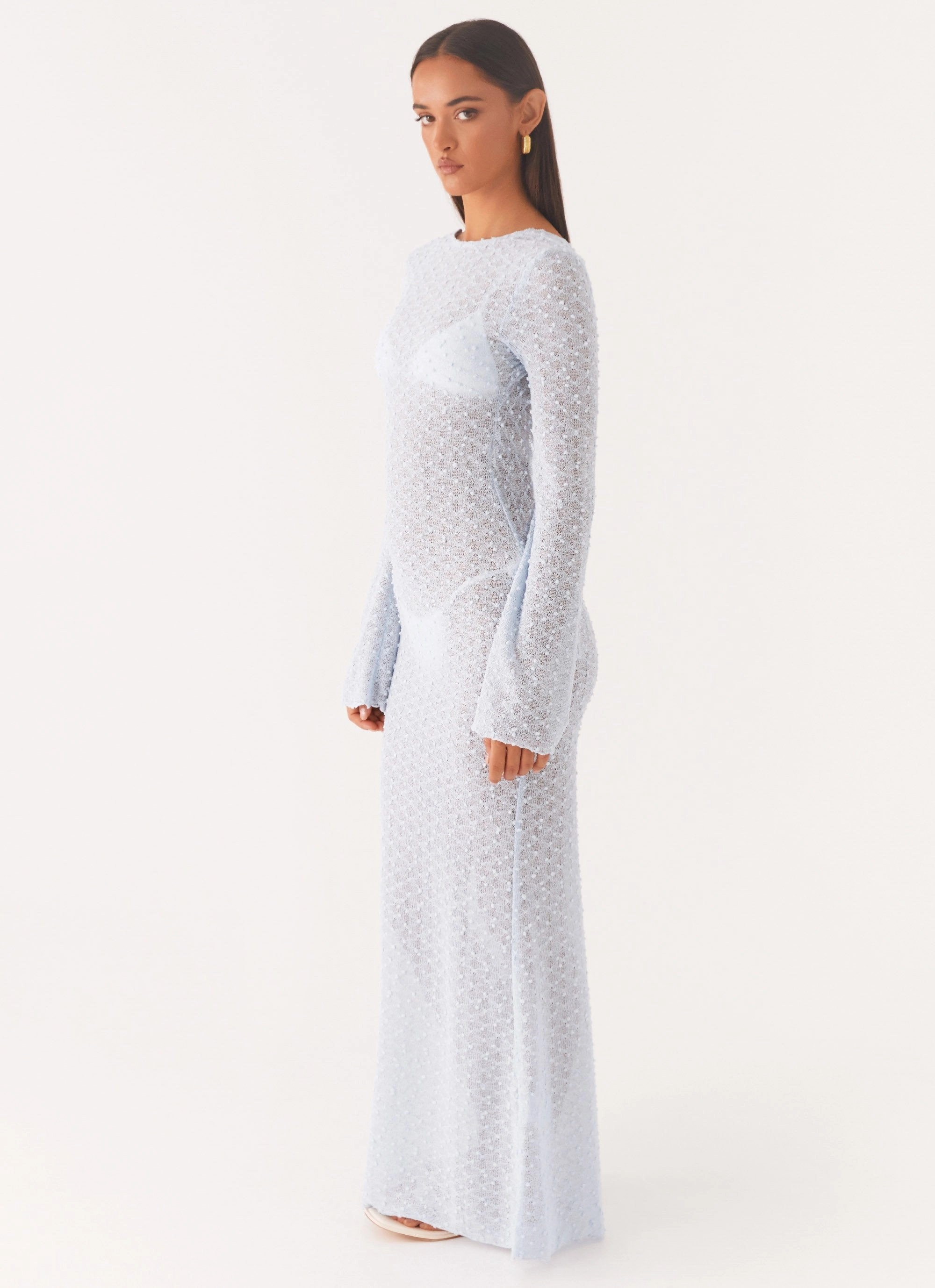 Flirty Knitted Maxi Dress - Blue Shape Retention