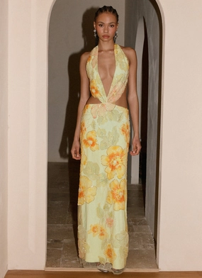 Figure-Skimming Really Something Beaded Maxi Dress - Green Floral Beaded