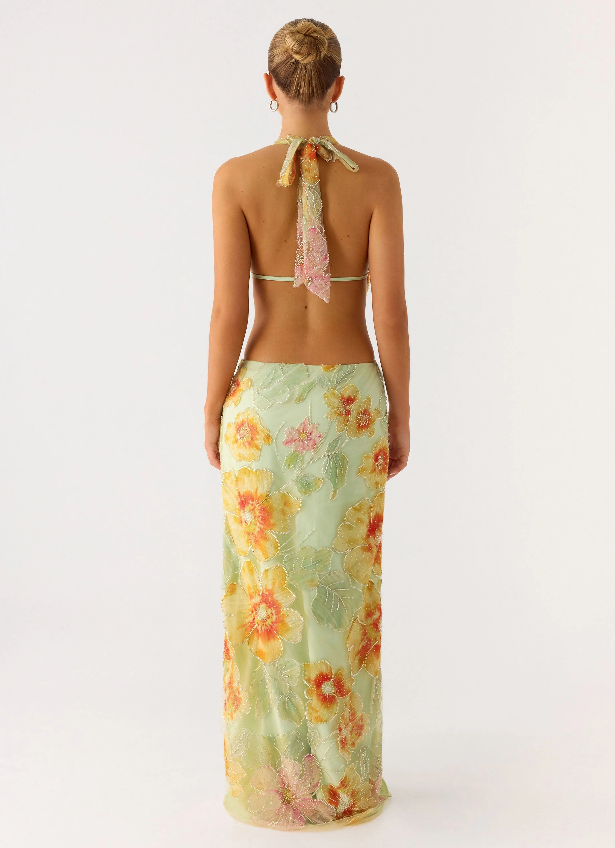 Really Something Beaded Maxi Dress - Green Floral Beaded Timeless fitted silhouette