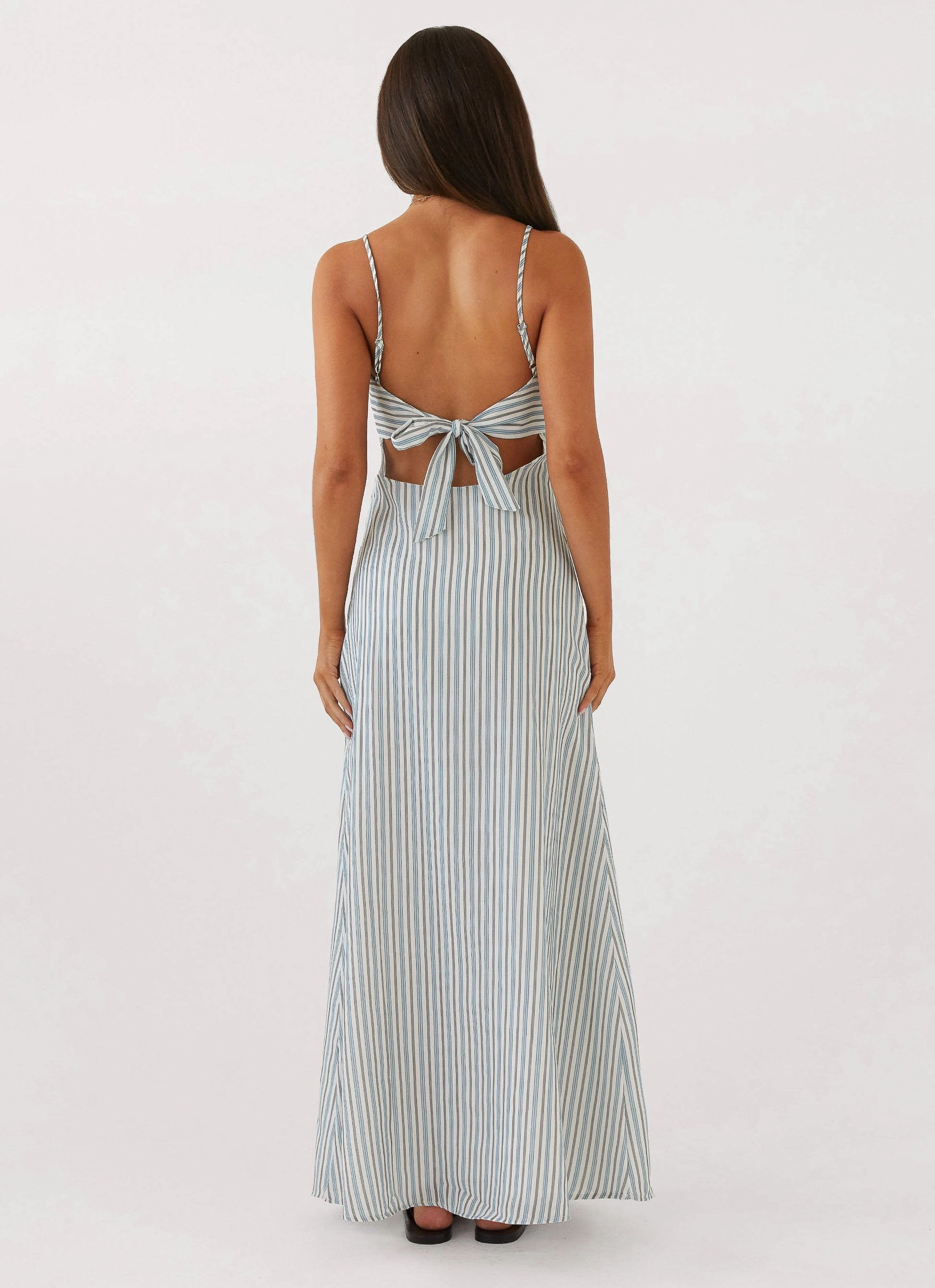 Flora Linen Maxi Dress - Blue Choc Stripe Silky-Feel