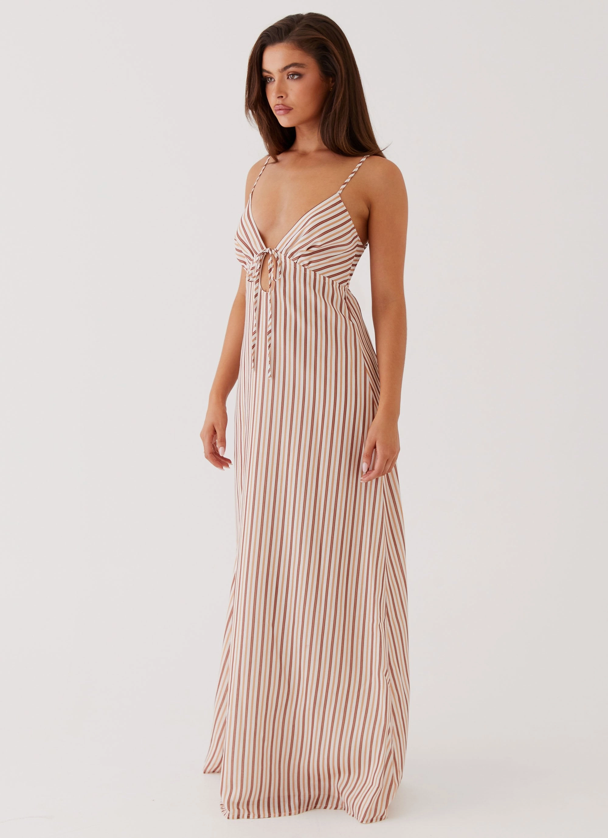 Light Elegance Flora Linen Maxi Dress - Passionfruit Stripe