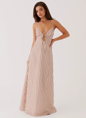 Layering-Piece Smart and Stylish Flora Linen Maxi Dress - Passionfruit Stripe