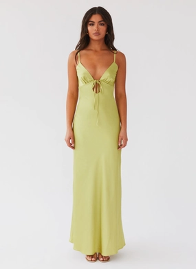 Satin Finish Subtle design Flora Satin Maxi Dress - Green Expectations
