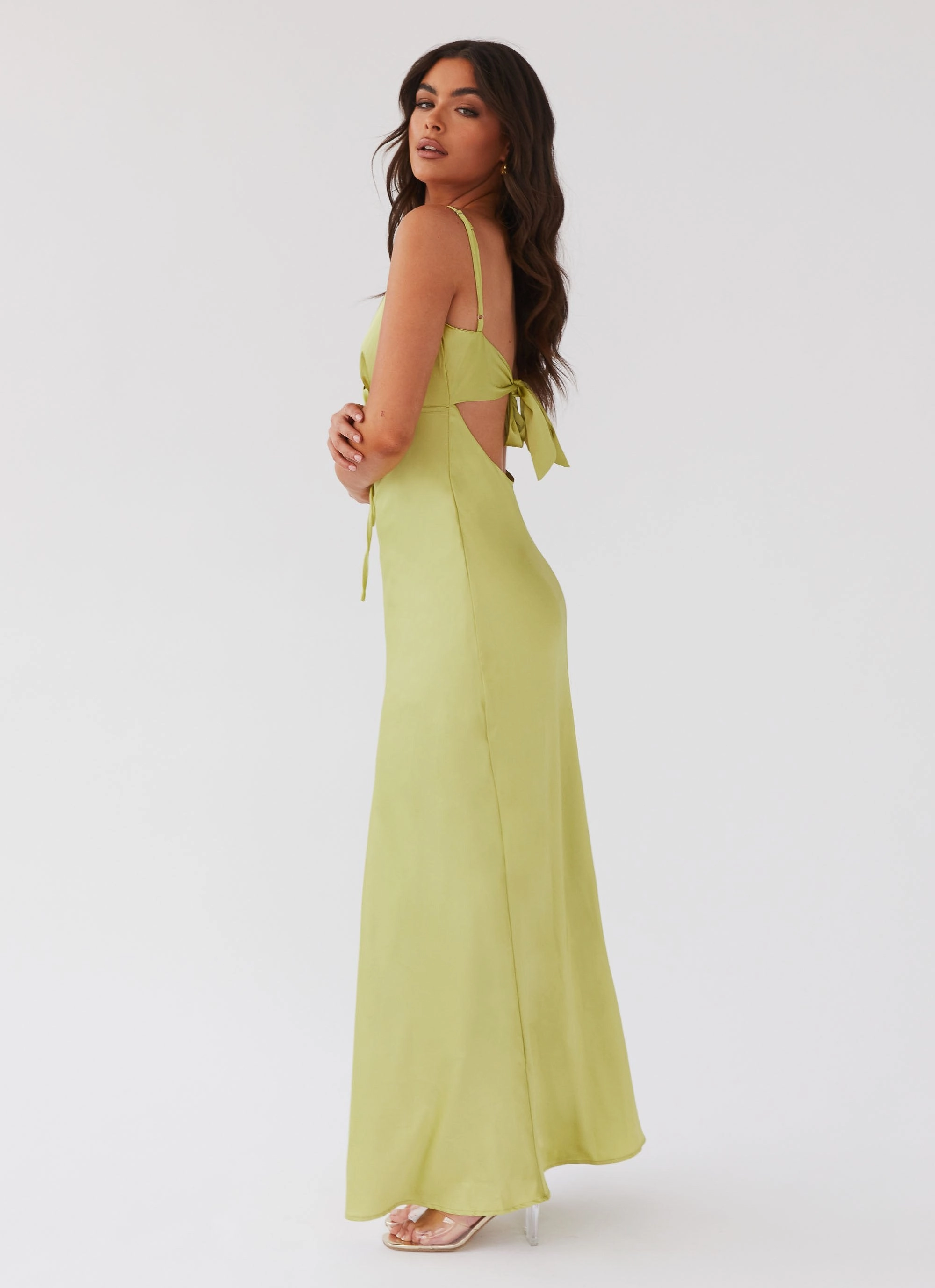 Flora Satin Maxi Dress - Green Expectations Simple Touch Elegant Layers