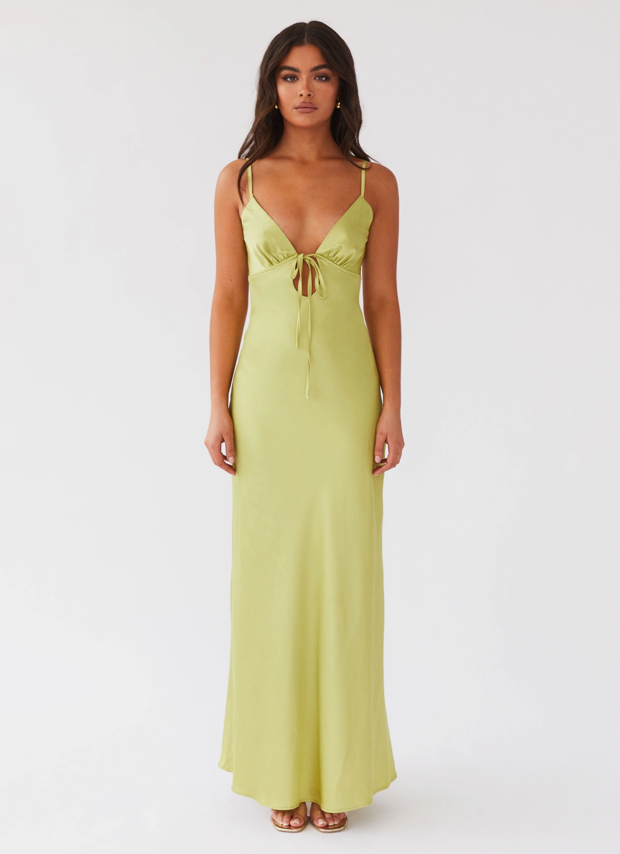 Satin Finish Subtle design Flora Satin Maxi Dress - Green Expectations