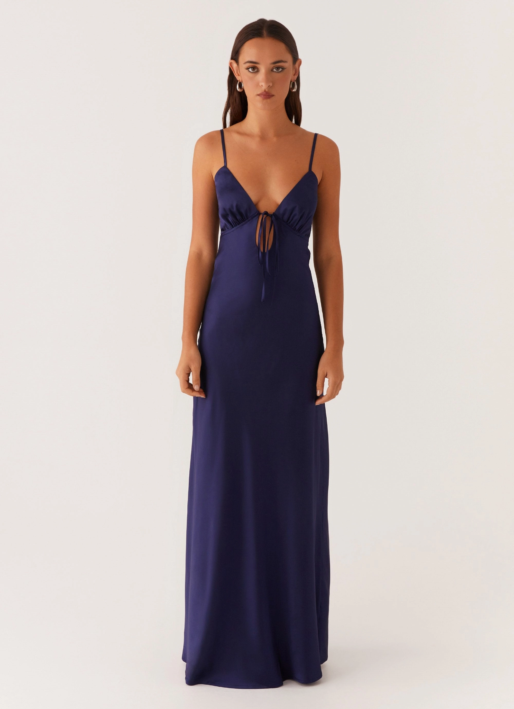 Flora Satin Maxi Dress - Navy Vibrant Movement Romantic-Detail