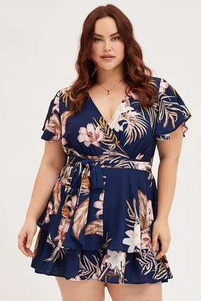 Soft Tones Floral Print Mini Playsuit Short Sleeve