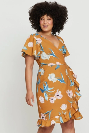 Floral Print Skater Dress V-neck Short Sleeve Ruffle Daily Form Chic Rhythm