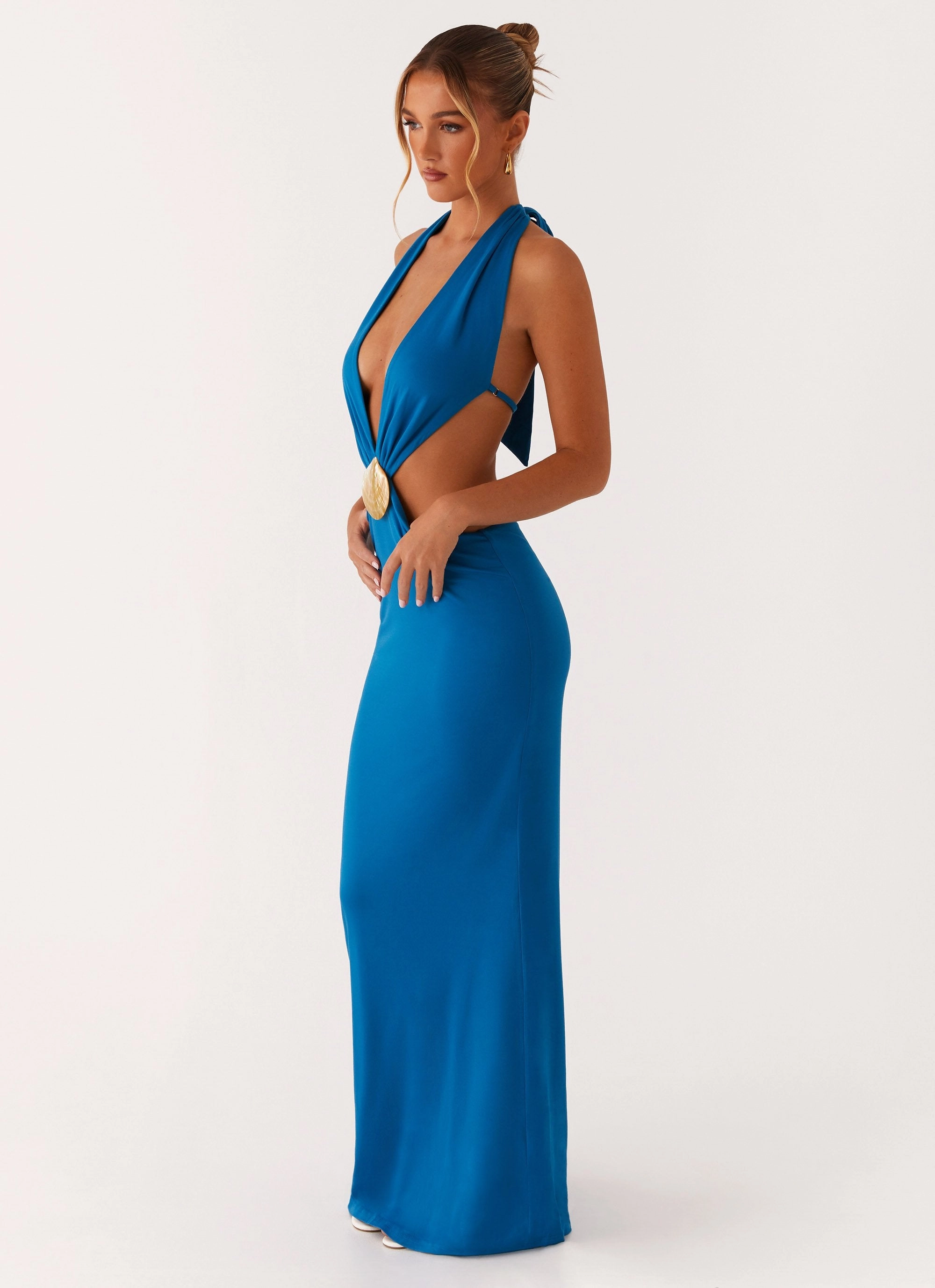 Flossy Maxi Dress - Royal Blue Flattering Layers Office Tone
