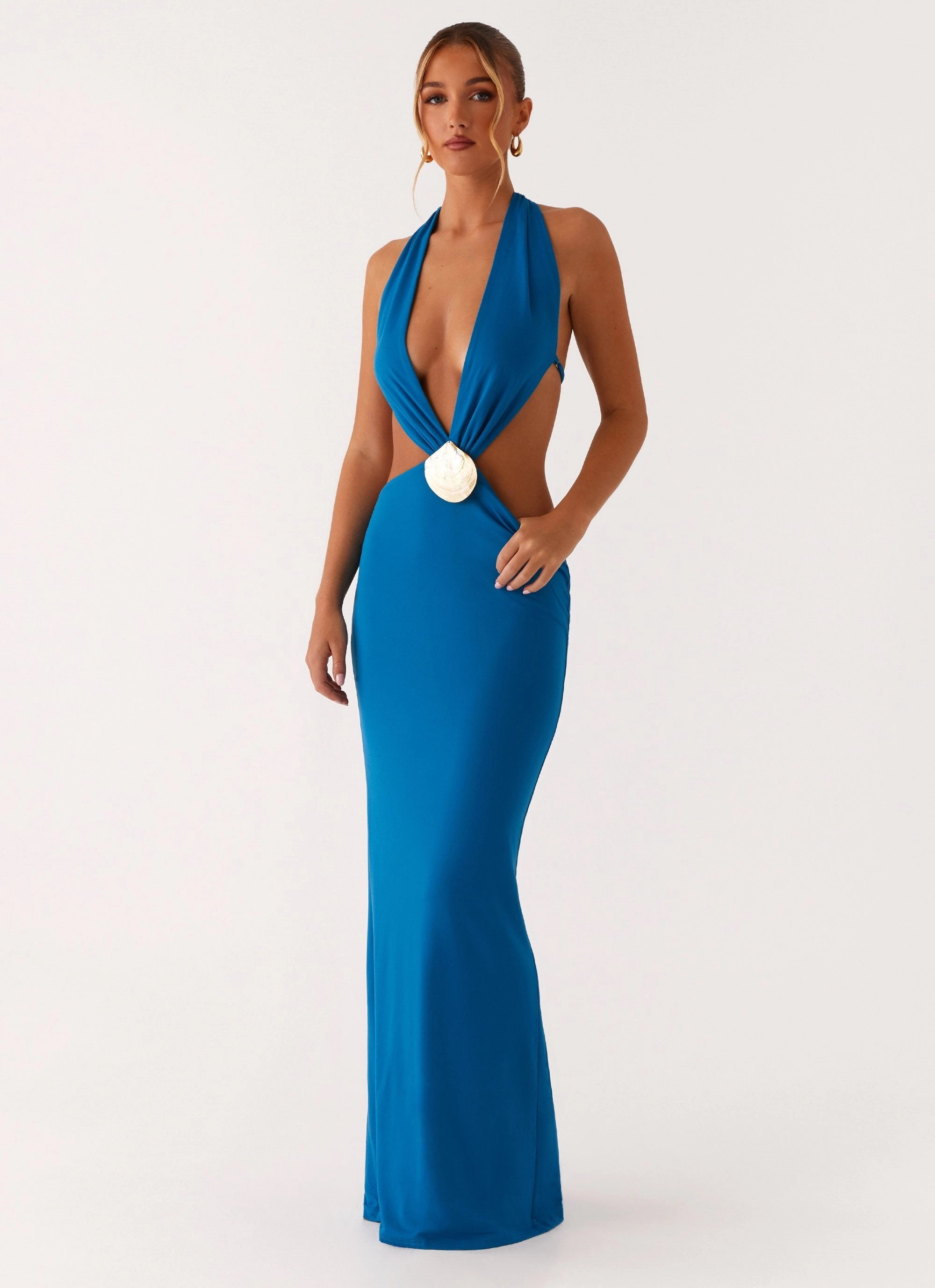 Playful-Detail Flossy Maxi Dress - Royal Blue