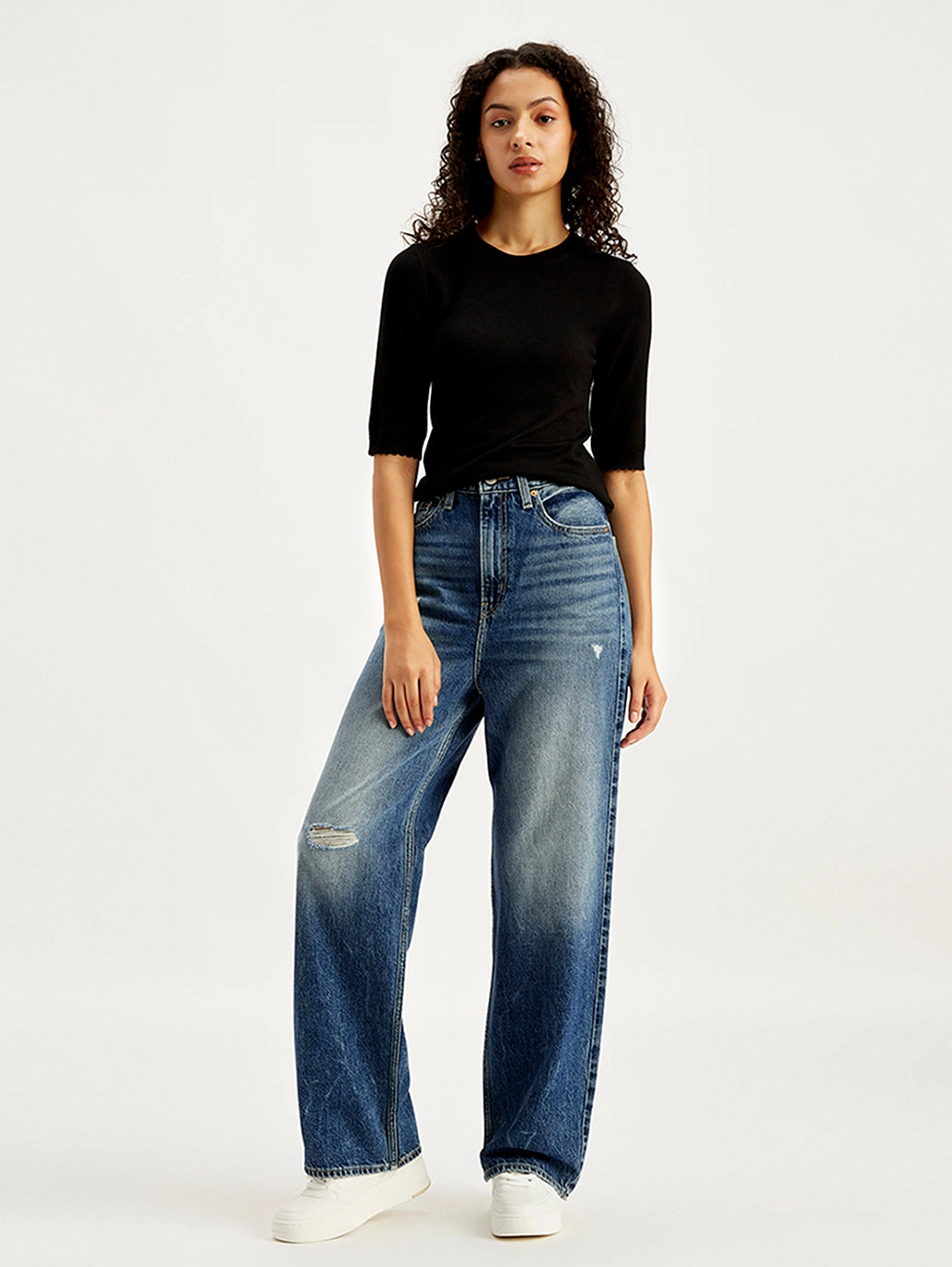 Women's Blue Loose Fit High Rise Jeans All Day Wear