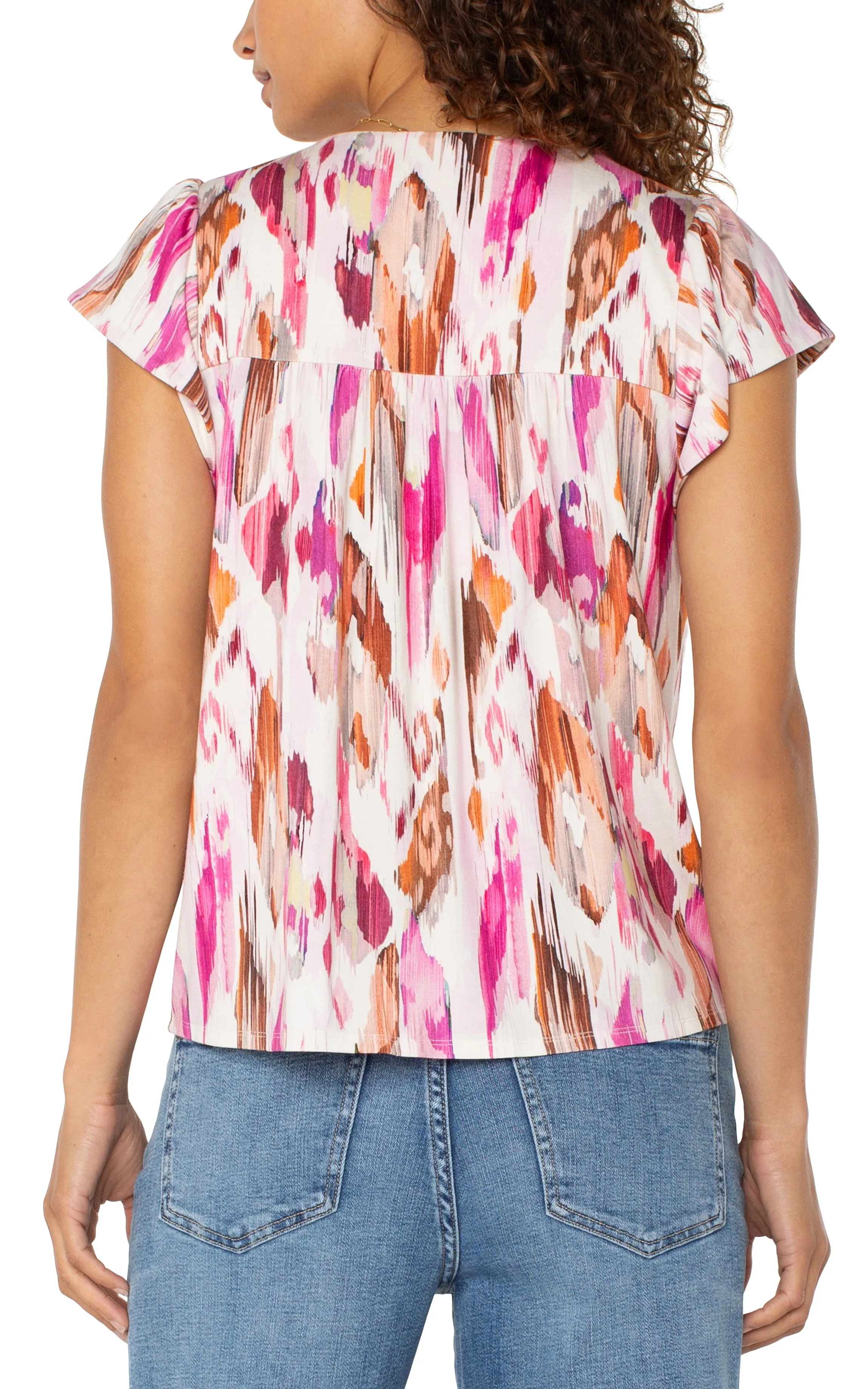 Cool and Chic Flutter Sleeve Button Front Knit Top | Pink Print Breakthrough - cutting - edge