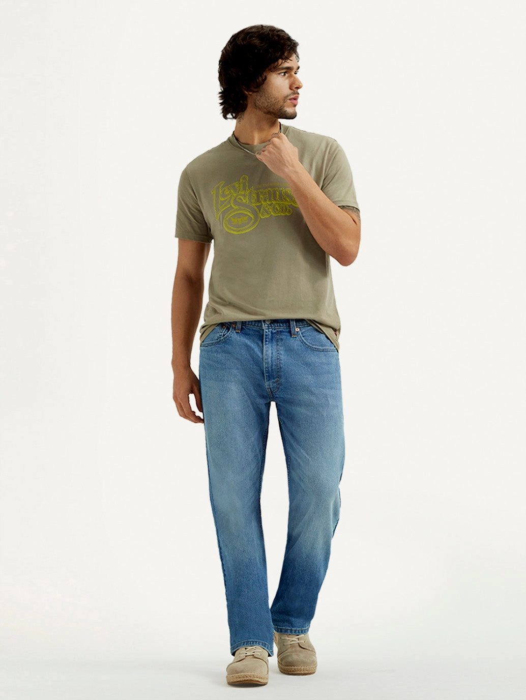 Men's 555 Light Indigo Loose Fit Mid Rise Jeans Morning Stroll Outdoor Adventure Date Night