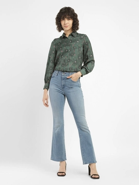 Cool Essential Party Look Couple Look Earthy Women's Redloop 725 Blue Flared Fit High Rise Jeans