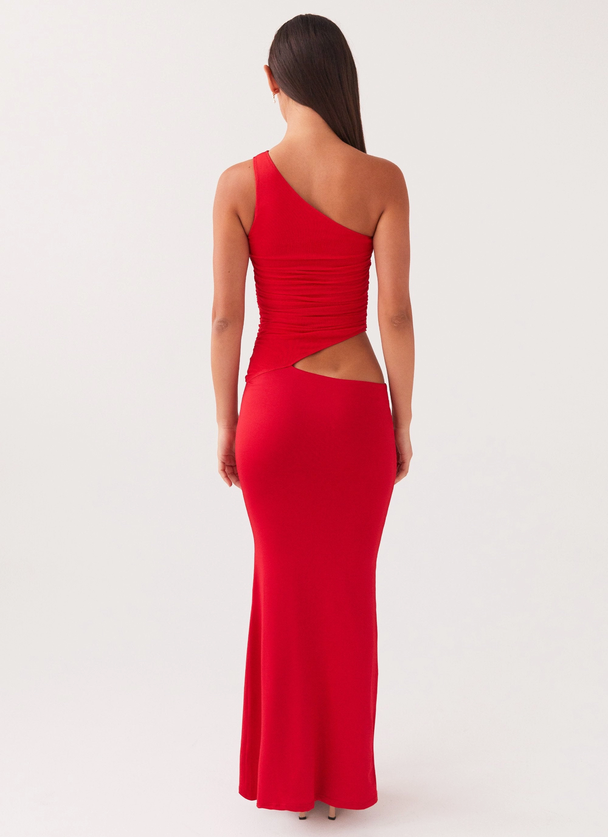 Flattering Style Fit Seranella One Shoulder Maxi Dress - Cherry Red
