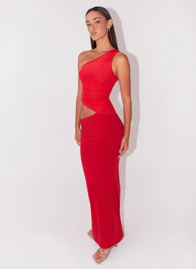 Casual weekend dress Seranella One Shoulder Maxi Dress - Cherry Red
