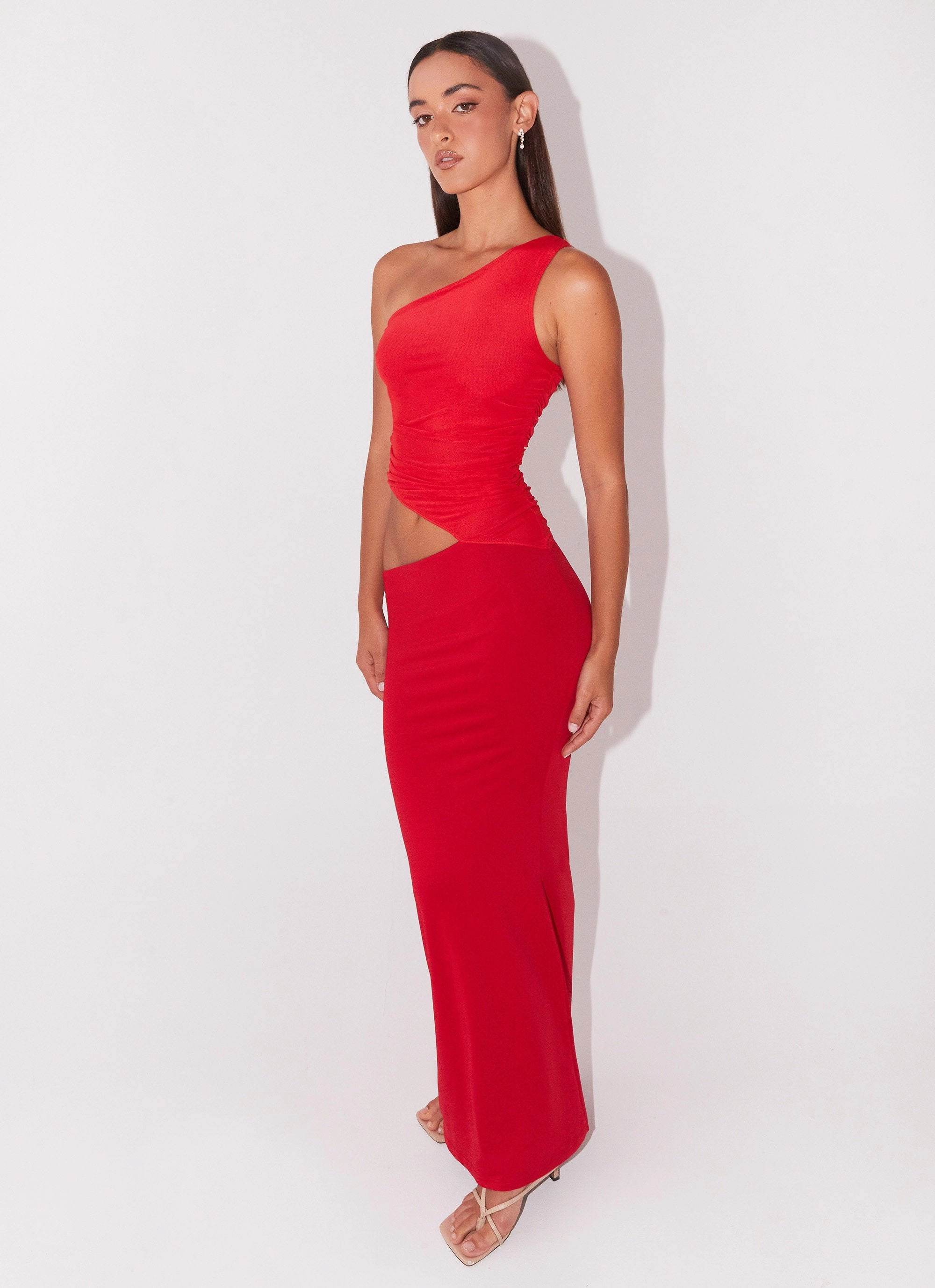 Casual weekend dress Seranella One Shoulder Maxi Dress - Cherry Red