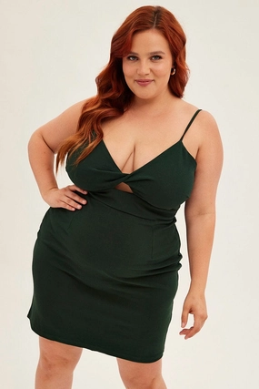 Lightweight Wear Green Midi Dress Shoestring Strap Fitted Stretch Crepe