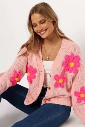 Clementine Flower Embroidered Open Front Cardigan - Pink Butter Soft Finishing FourWay Stretch Fabric