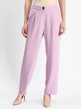 Madame Solid Straight Buttoned Mauve Trousers Comfort Fit Wear