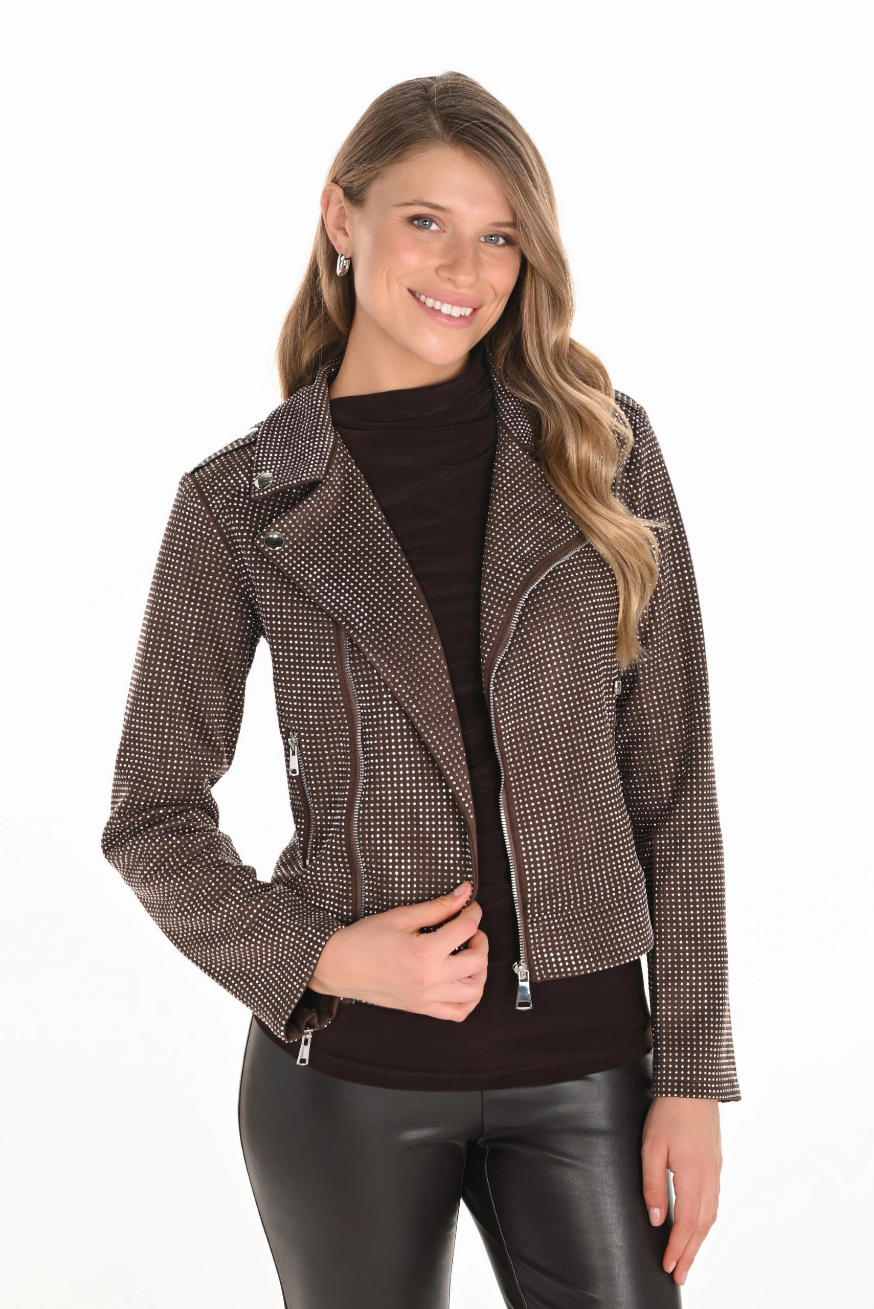 Frank Lyman - 243444U Diamante Zip Jacket Winter Fashion
