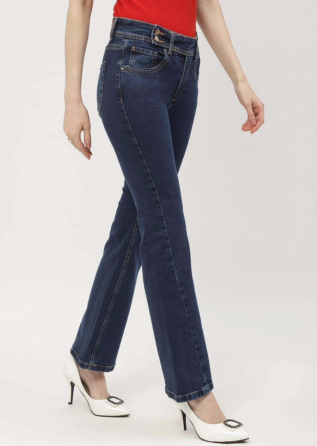 All Season Fit Madame Cut Seam Carbon Blue Flared Jeans