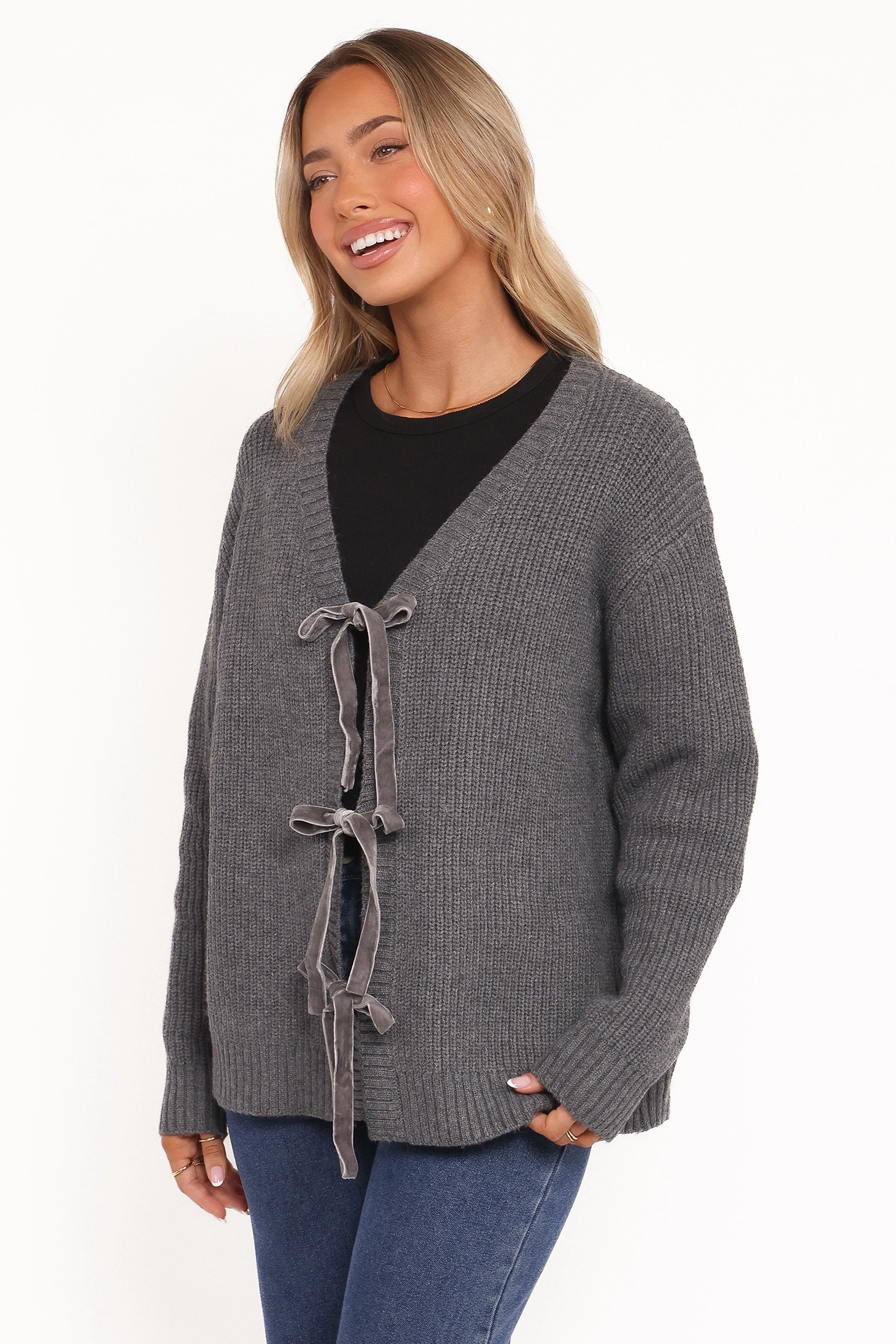 Neutral palette Cozy Finish Hammond Tie Up Cardigan - Grey
