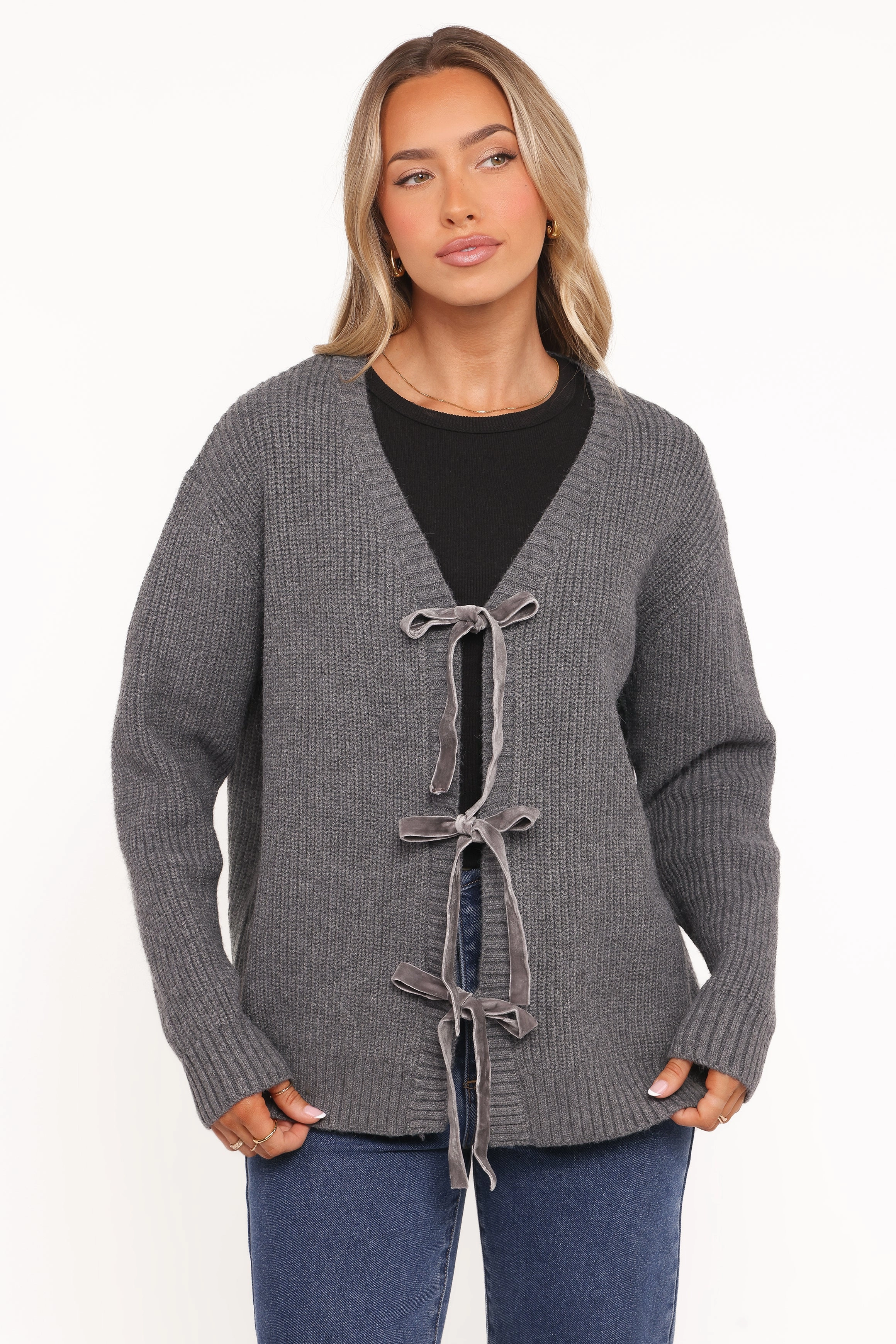 Cold Layer Hammond Tie Up Cardigan - Grey