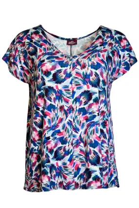 Fresh Cut Bella Short Sleeve V-Neck Top | Black/Pink ZeroDistressFinish