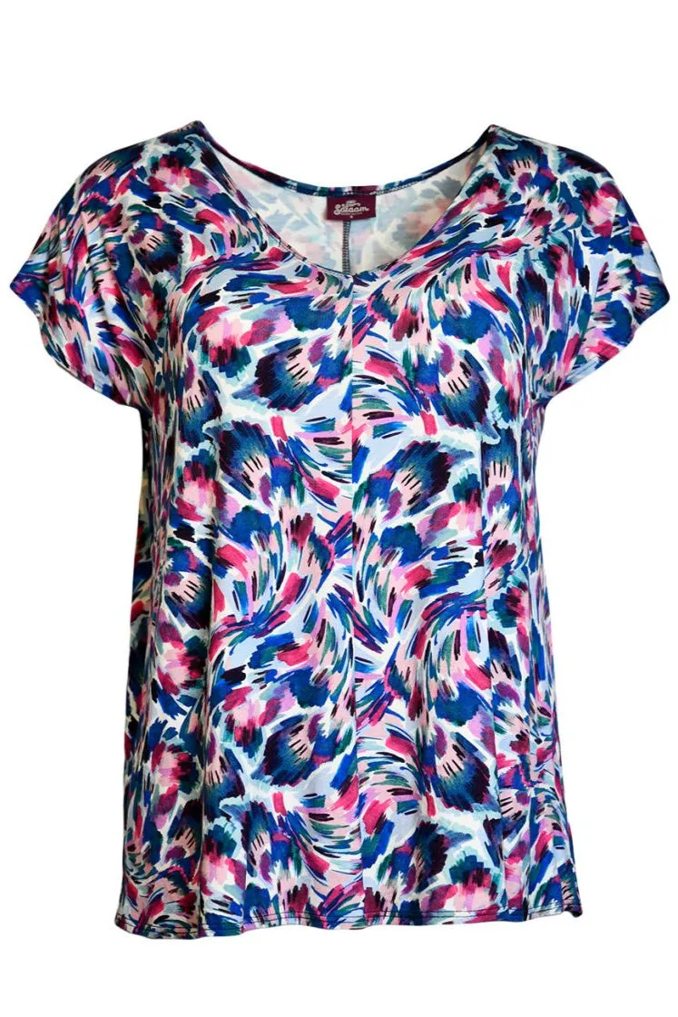 Fresh Cut Bella Short Sleeve V-Neck Top | Black/Pink ZeroDistressFinish