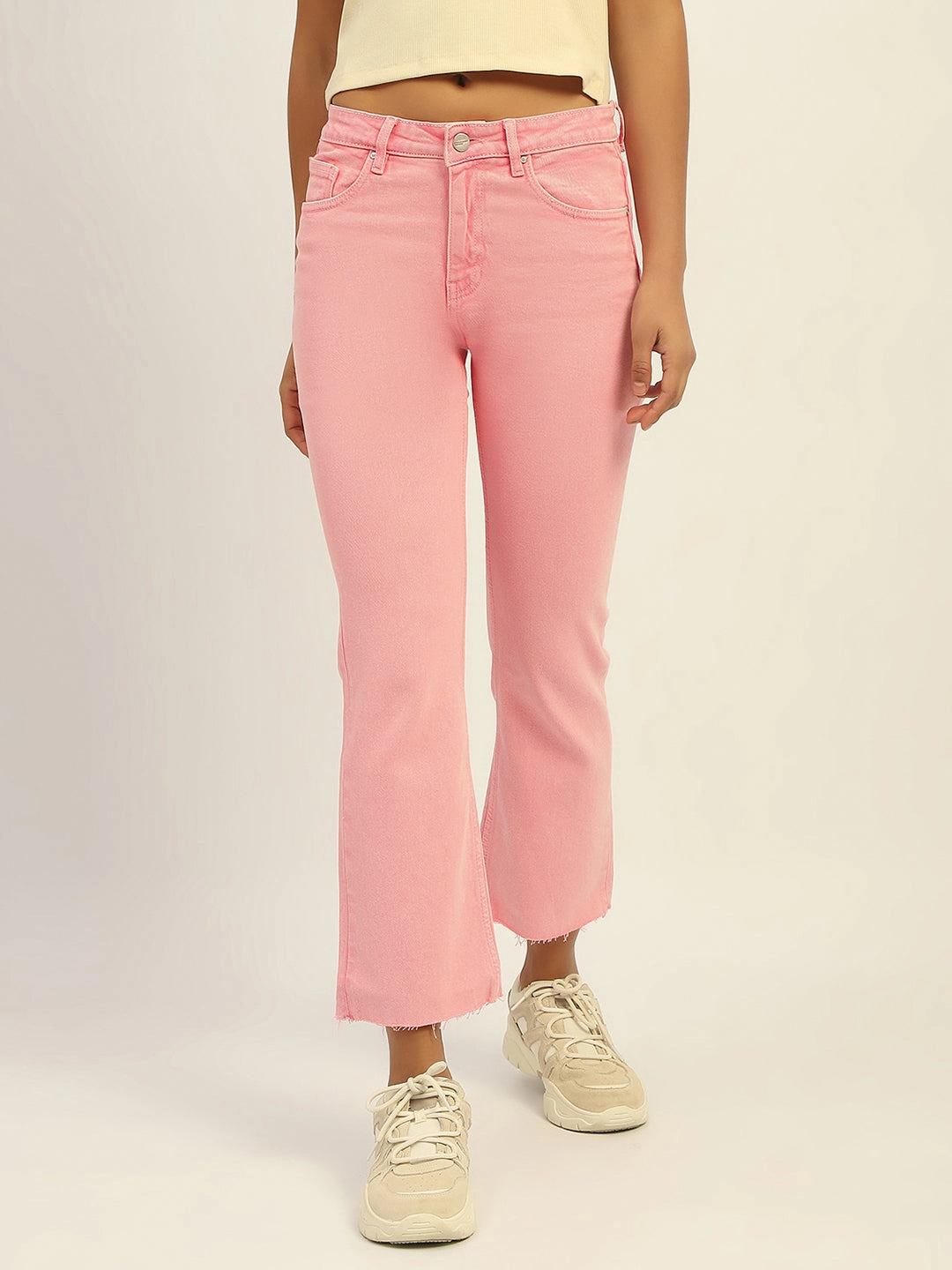 Work Friendly Evening Stroll Weekend Getaway Madame Mid Rise Cotton Pink Denim